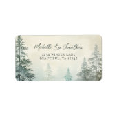 Rustieke Winter Pine Forest Woodland Trouwadres Etiket (Voorkant)