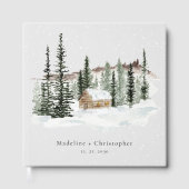 Rustieke Winter Pine Tree Cabin Wedding Gastenboek (Voorkant)