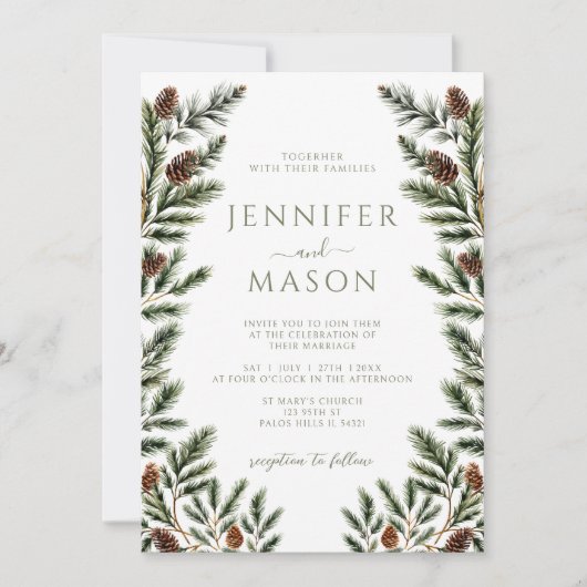 Rustieke Winter Pine Tree Cones Boho Bruiloft QR Kaart (Voorkant)