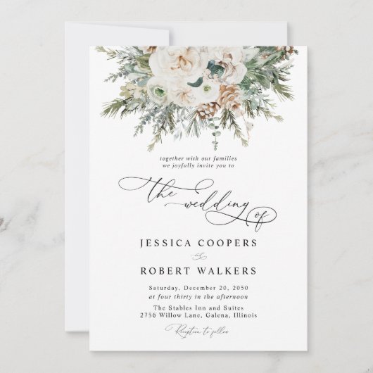 Rustieke Winter Pinecone bruiloft uitnodiging ( (Voorkant)