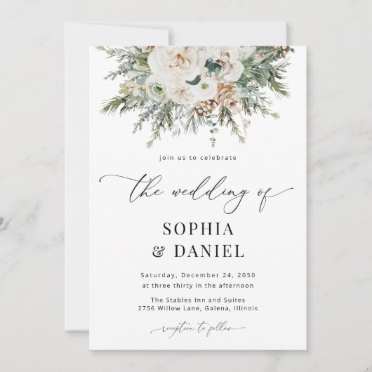 Rustieke Winter Pinecone bruiloft uitnodiging (Voorkant)