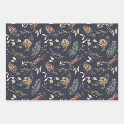 Rustieke Winter Pinecone Wrapping Paper Set (Voorkant 3)