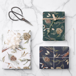 Rustieke Winter Pinecone Wrapping Paper Set