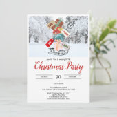 Rustieke winter slee sneeuw kerstfeest uitnodiging (Staand voorkant)