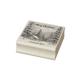 Rustieke Winter Sneeuw Country Family Cabin Kerstm Rubberstempel