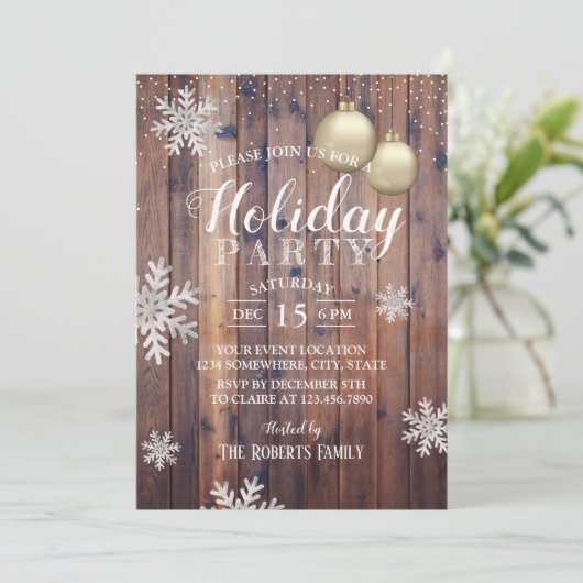Rustieke Winter Sneeuwvlokken Feest Kaart (Staand voorkant)