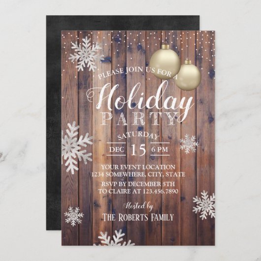 Rustieke Winter Sneeuwvlokken Feest Kaart (Voorkant / Achterkant)