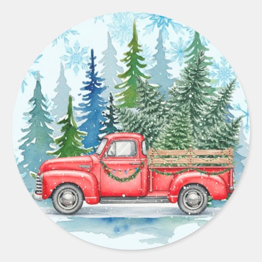 Rustieke Winter Trouwwagen Ronde Sticker (Voorkant)