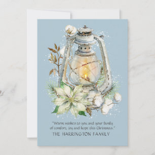 Rustieke Winter Waterverf Lantaarn Kerst Blauw Feestdagenkaart