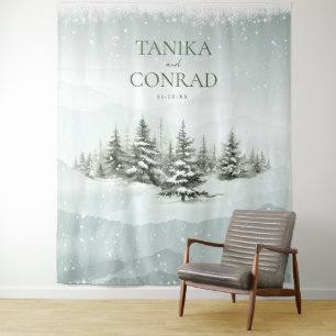 Rustieke Winter Wedding Arch Forest Green ID1049 Wandkleed