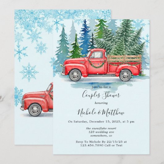 Rustieke Winter Wedding Truck Couples Douche Kaart (Voorkant / Achterkant)