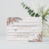 Rustieke Winter witgewassen hout bruiloft RSVP (Staand voorkant)