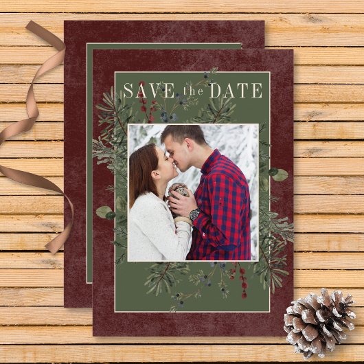 Rustieke winterbessen & dennen Bourgondië Save The Date