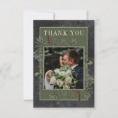 Rustieke winterbessen & dennenzwart bruiloft bedankkaart (Voorkant)