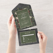 Rustieke winterbessen en dennenzwart twee diner all in one uitnodiging (Afscheurbaar)