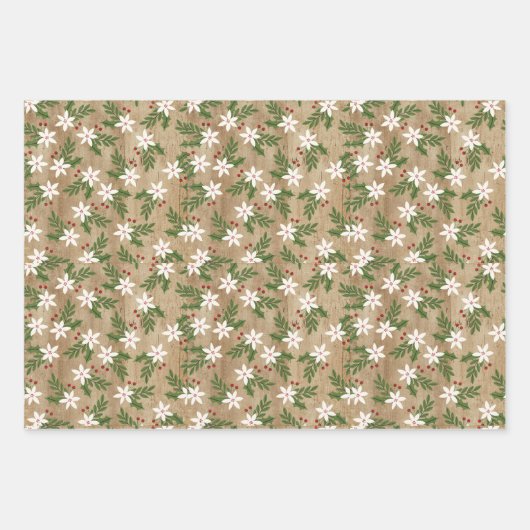 Rustieke winterbomen, botanicals, bloemen, sneeuwp inpakpapier vel (Voorkant 3)