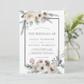 Rustieke Winterden Bloemen Zwart Lijst Bruiloft Kaart (Staand voorkant)