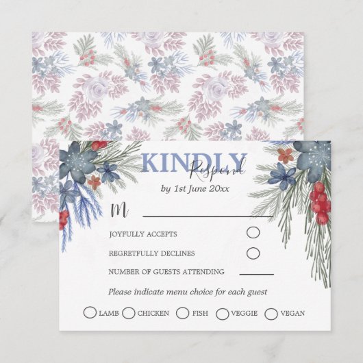 Rustieke Wintergroen Watercolor Trouw-RSVP RSVP Kaartje (Voorkant / Achterkant)