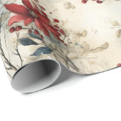 Rustieke winterrode botanische kerst Cadeaupapier (Rol Hoek)