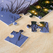 Rustieke winterschuur bij zonsondergang legpuzzel (Zijkant)