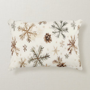 Rustieke wintersneeuwvlokken en pinecones accent kussen