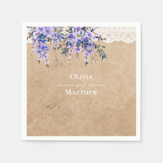 Rustieke Wisteria Floral Lace bruiloft dank u Servet (Voorkant)