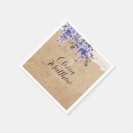 Rustieke Wisteria Floral Lace bruiloft dank u Servet (Hoek)