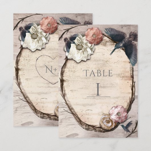 Rustieke Witte Berk & Kolibrie Tafel Nummerkaart Kaart (Voorkant / Achterkant)