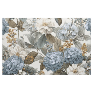 Rustieke witte blauwe botanische pastel vintage bl stof