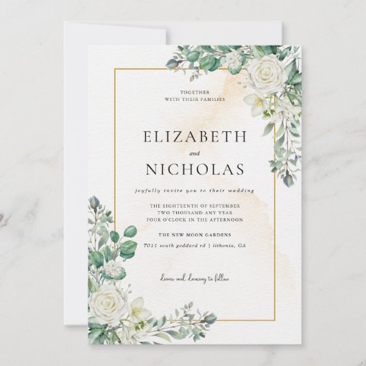 Rustieke Witte Bloemen Botanische bruiloft Kaart (Voorkant)