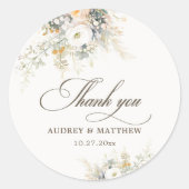 Rustieke witte bloemen dank u ronde sticker (Voorkant)