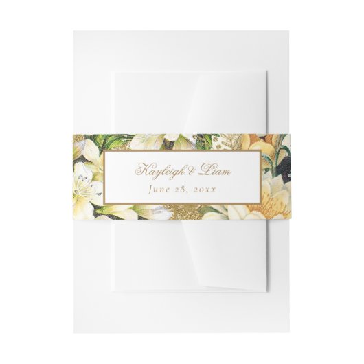 Rustieke Witte Bloemen Gouden Groen Bruiloft Uitnodigingen Wikkel (Voorkant Voorbeeld)