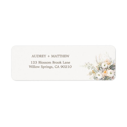 Rustieke witte bloemen retouradres etiket (Voorkant)
