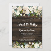 Rustieke Witte Bloemen String Lichten Sweet 16 Kaart (Voorkant)