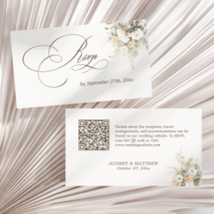 Rustieke Witte Bloemen Wedding RSVP QR Code Informatiekaartje