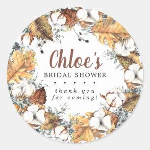 Rustieke Witte Bloemige Herfst Bruidsdouche Bedank Ronde Sticker