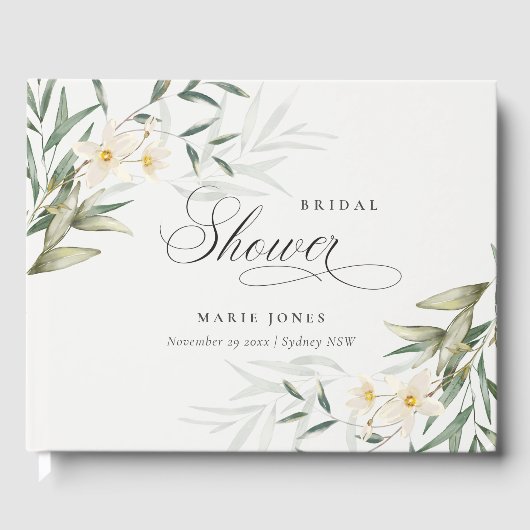 Rustieke witte bloemstuk bruiloft gastenboek (Voorkant)