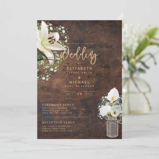 Rustieke Witte Calla Lelie Bloemen Bruiloft Digita Kaart (Staand voorkant)