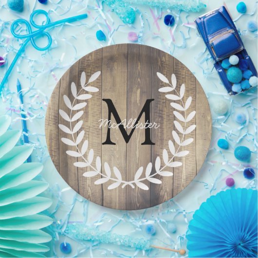 Rustieke Witte Country Laurels Licht Schuur Hout Papieren Bordje (Feest)