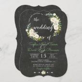 Rustieke witte crème bloemenkalkbordhuwelijk kaart (Voorkant / Achterkant)