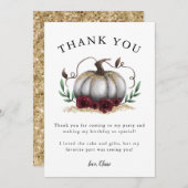 Rustieke Witte Gouden Pompoen Verjaardagsfeestje Bedankkaart (Voorkant / Achterkant)