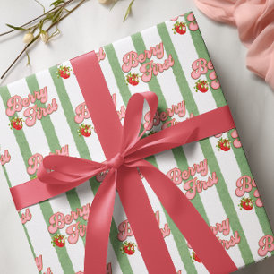 Rustieke witte groene bes eerste verjaardag aardbe cadeaupapier