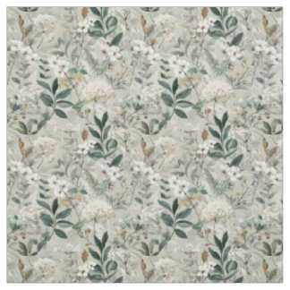 Rustieke witte groene botanische vintage boho bloe stof