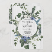 Rustieke Witte Hout Bloemen & Pine Forest Wedding Kaart (Voorkant / Achterkant)