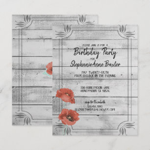 Rustieke witte hout papaver bloemen verjaardagsuit kaart