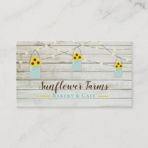 Rustieke Witte Houten Lichten & Mason Jar Zonneblo Visitekaartje