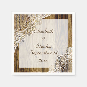 Rustieke witte kant op hout rustieke bruiloft servet