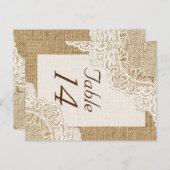 Rustieke witte kant op jute trouwtafel nummer briefkaart (Voorkant / Achterkant)