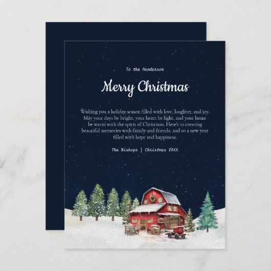 Rustieke witte kerstschuur feestdagenkaart (Voorkant / Achterkant)