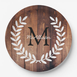 Rustieke witte land laurels schuur hout papieren bordje